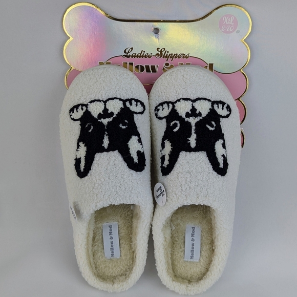 Boston Terrier Slippers Sherpa Upper & Lining Slip On Ivory Black XL (9/10) NWT - Picture 4 of 13